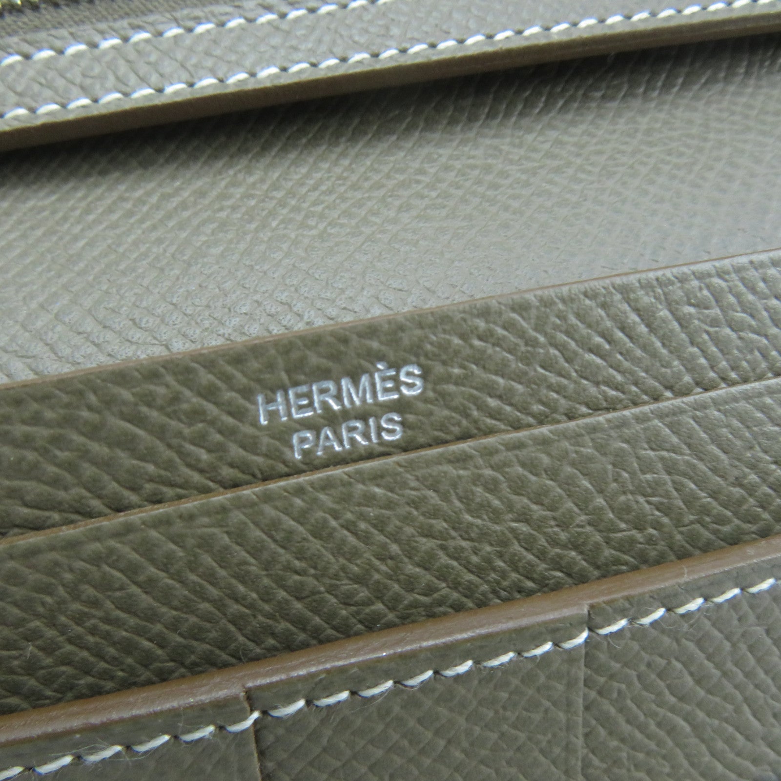 HERMES **【清倉大減價】Epsom皮革Bearn Tri-Fold銀扣長錢包紅色/灰色