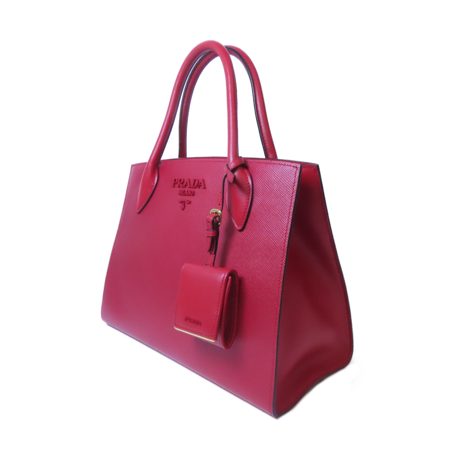 PRADA 【激減優惠】牛皮皮革Shoulder Bag金扣手挽肩背兩用袋紅色