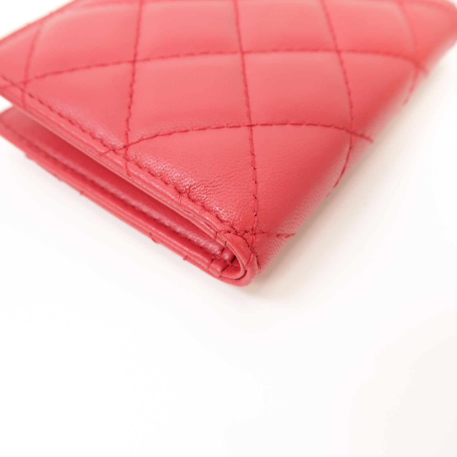 CHANEL 菱格羊皮皮革Card Case金扣卡片套紅色