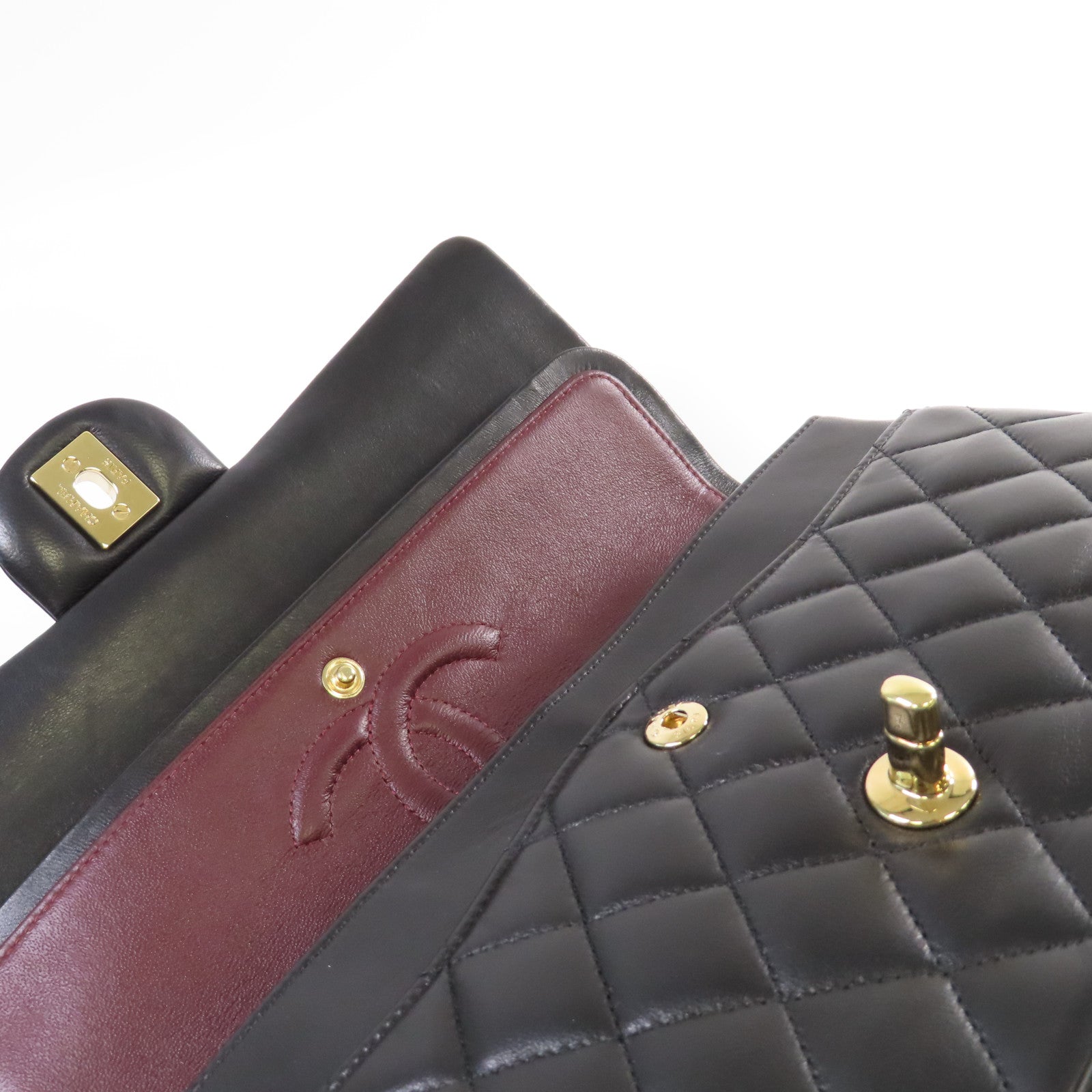 CHANEL 菱格羊皮皮革Classic 25cm Chain Shoulder Bag金扣鏈帶肩背袋黑色