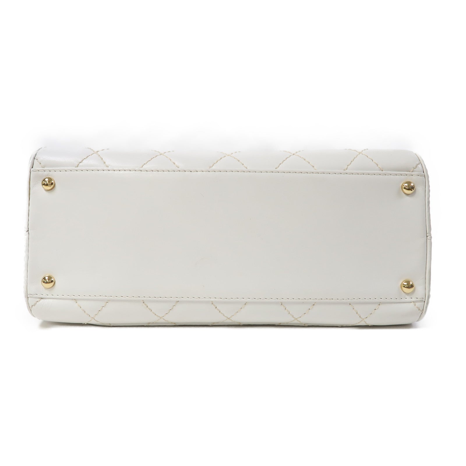 CHANEL 【激減優惠】菱格牛皮皮革Handbag金扣手挽袋白色