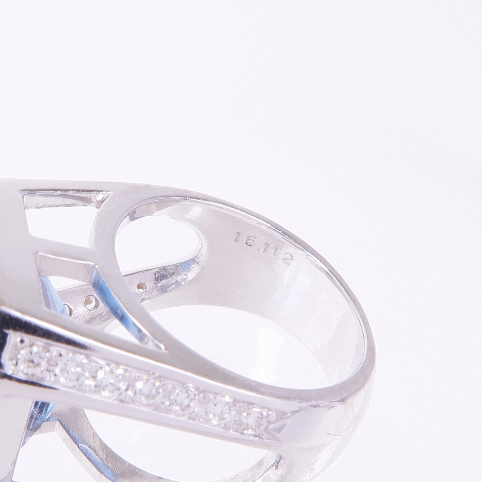 JEWELRY PT750鉑金Topaz Diamond Ring藍色托帕石/鑽石戒指US#5.75