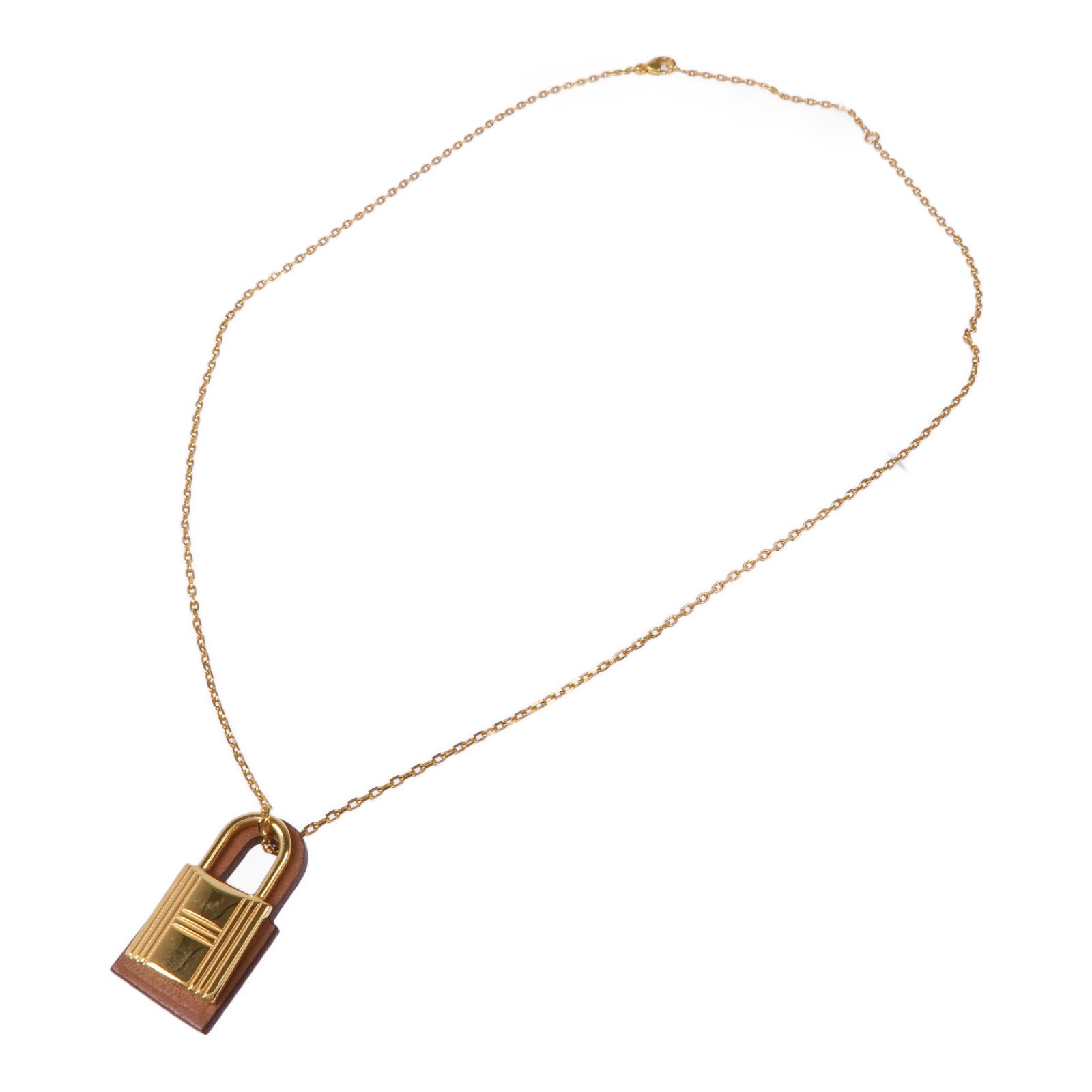 HERMES Swift皮革O'Kelly金扣項鍊Gold