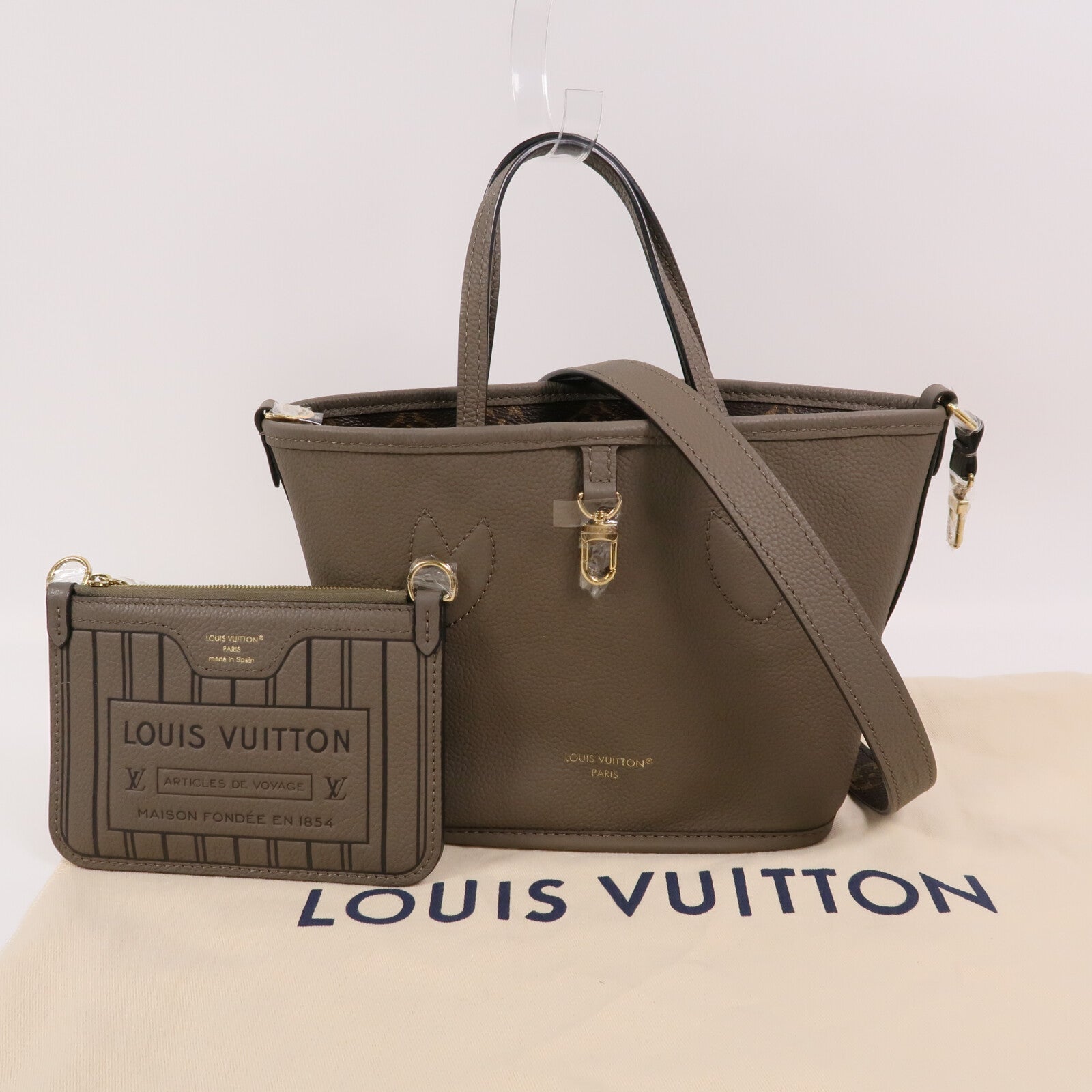 LOUIS VUITTON Monogram/牛皮皮革Neverfull Bandouliere Inside Out BB手挽肩背兩用袋