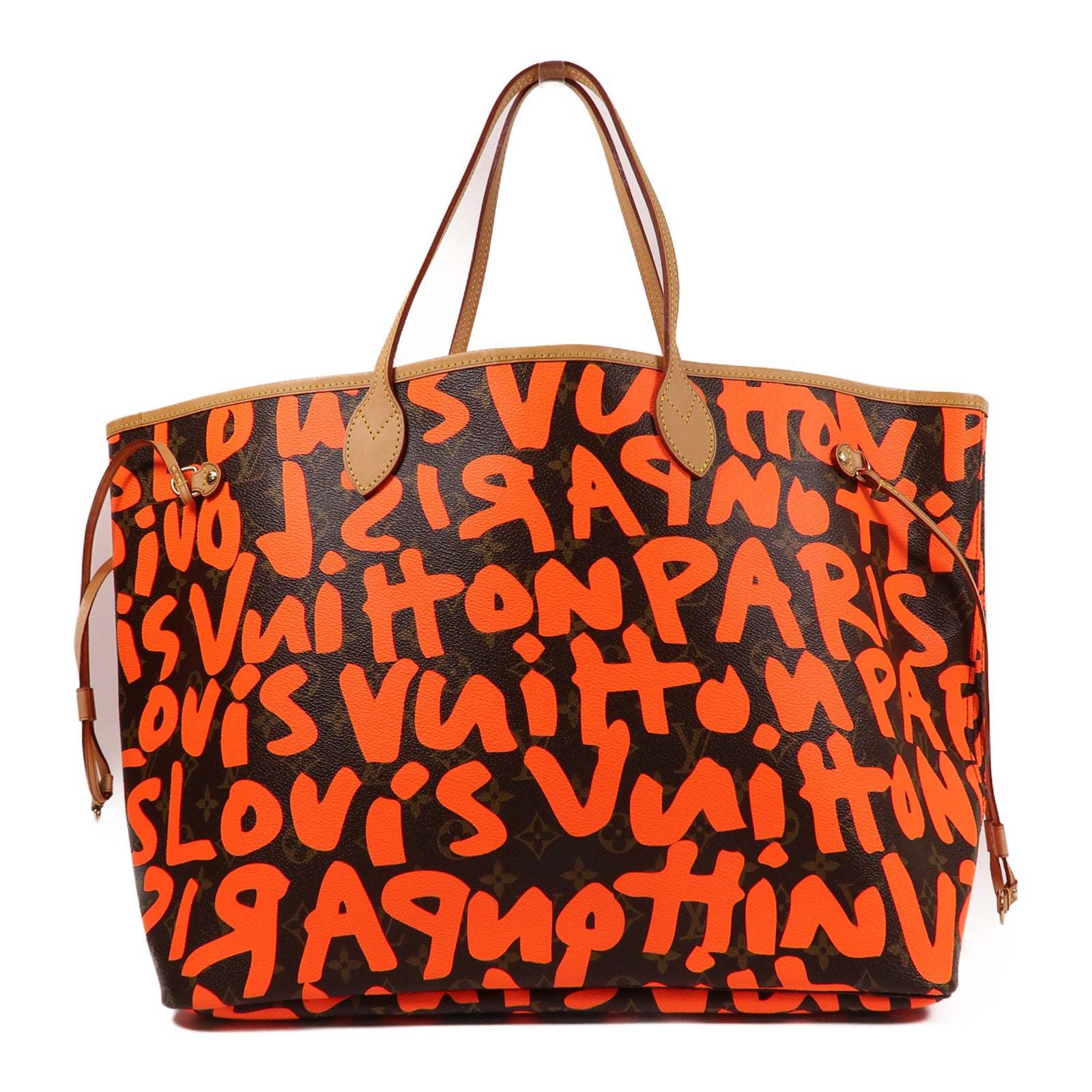 LOUIS VUITTON Monogram Graffiti Neverfull GM金扣肩背袋啡色/橙色
