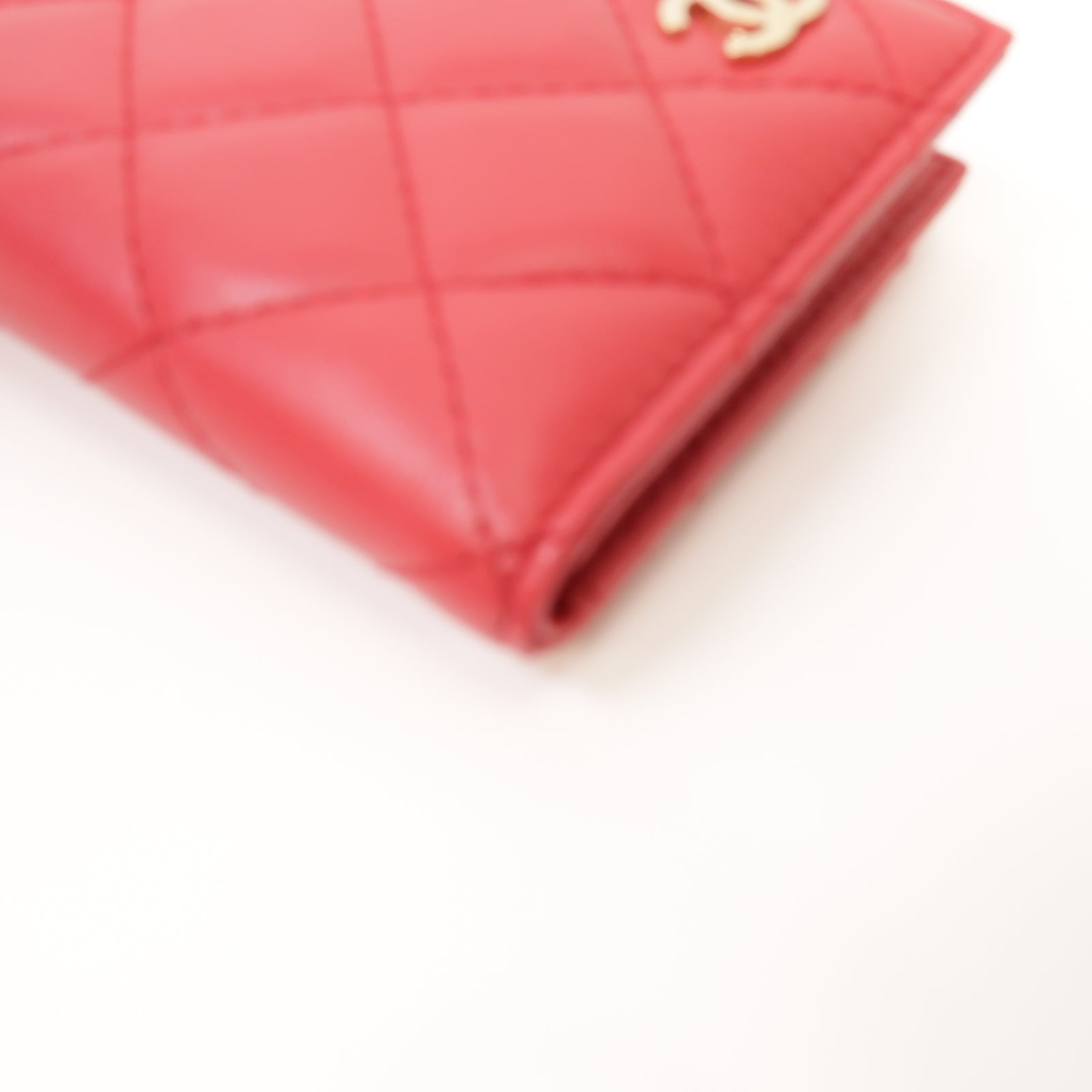 CHANEL 菱格羊皮皮革Card Case金扣卡片套紅色