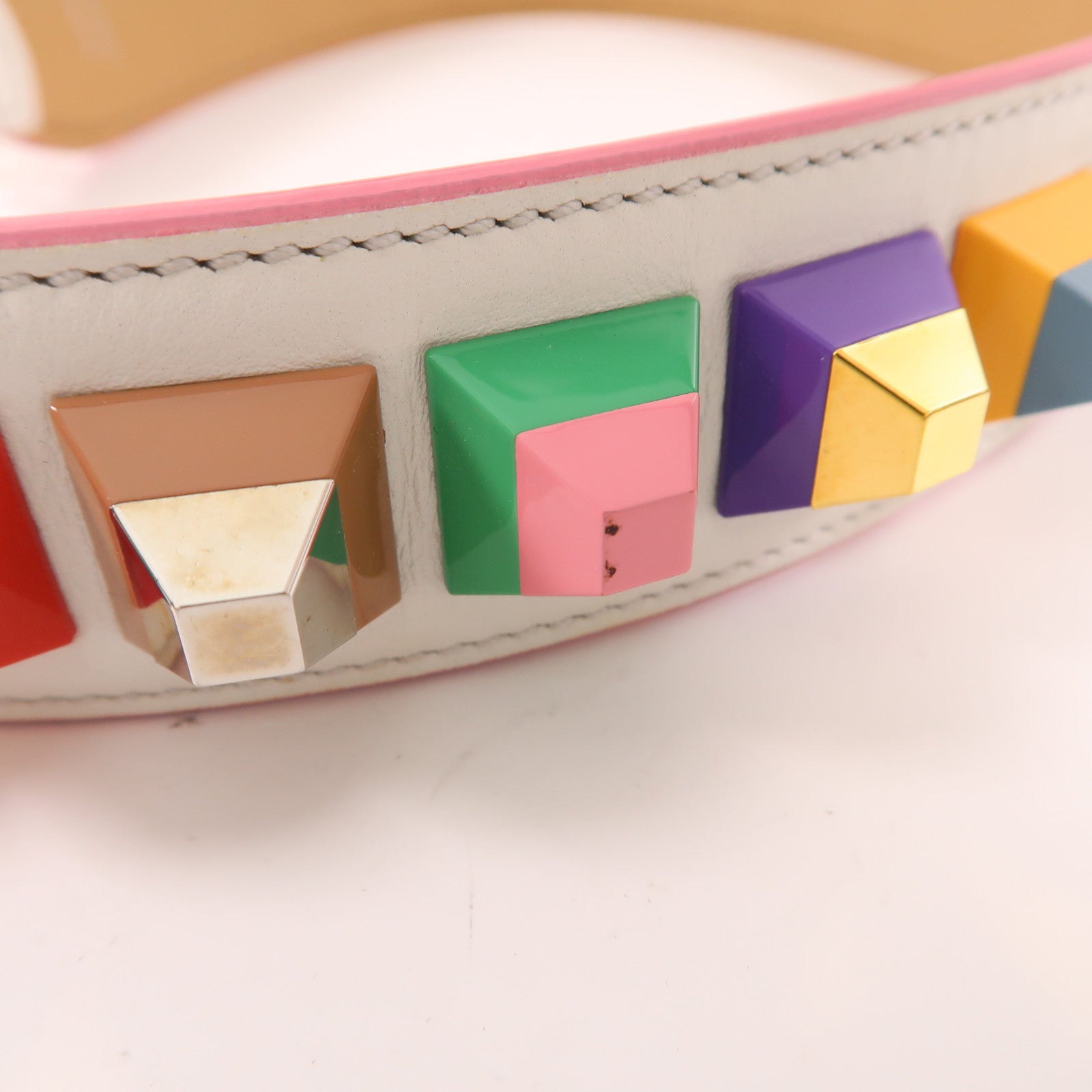 FENDI SHW Shoulder Strap Calfskin Leather PVC White Multicolor