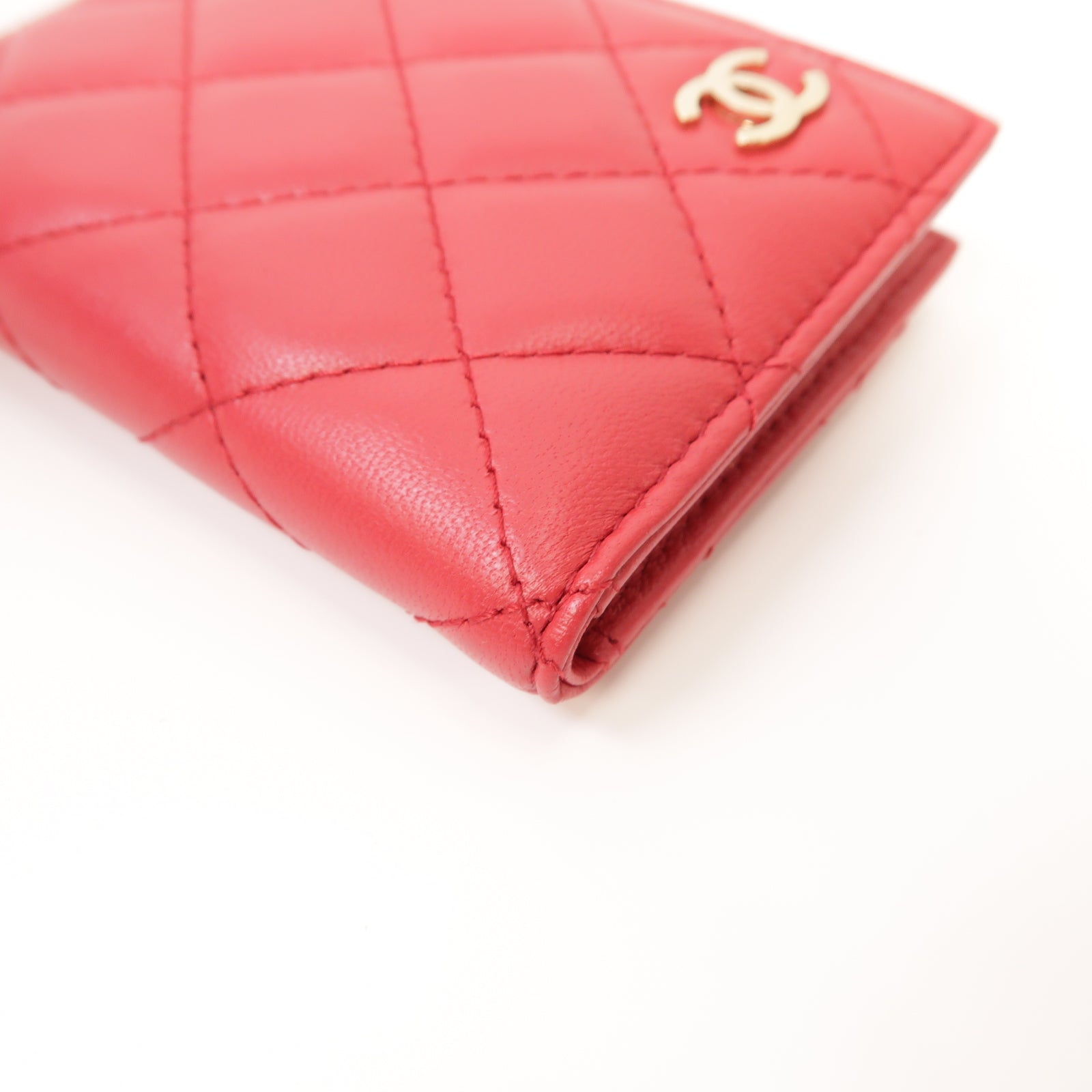 CHANEL 菱格羊皮皮革Card Case金扣卡片套紅色