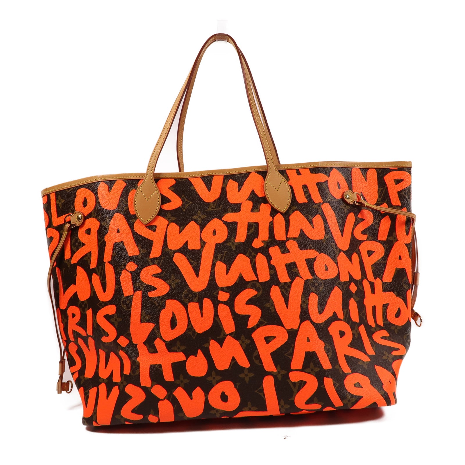 LOUIS VUITTON Monogram Graffiti Neverfull GM金扣肩背袋啡色/橙色