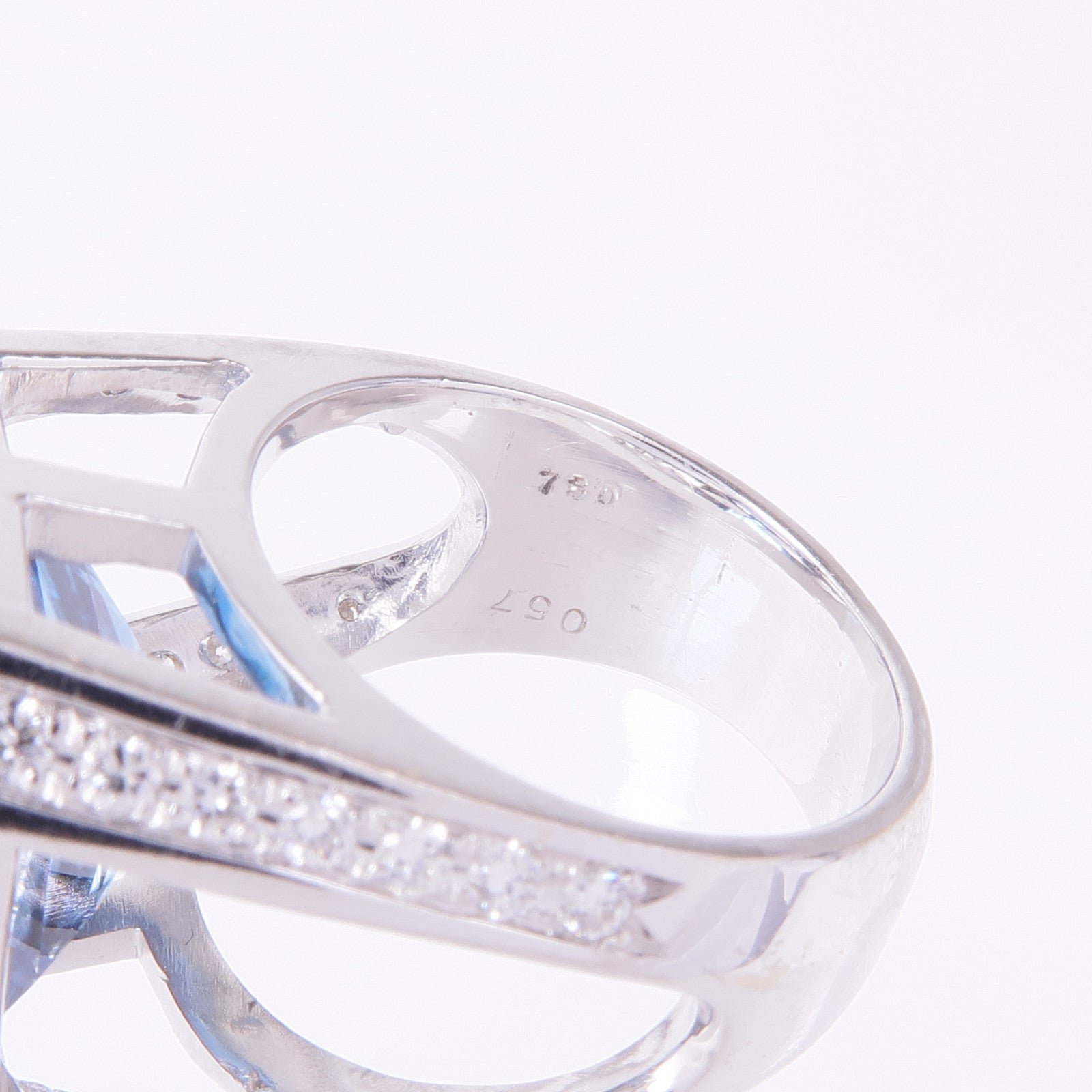 JEWELRY PT750鉑金Topaz Diamond Ring藍色托帕石/鑽石戒指US#5.75