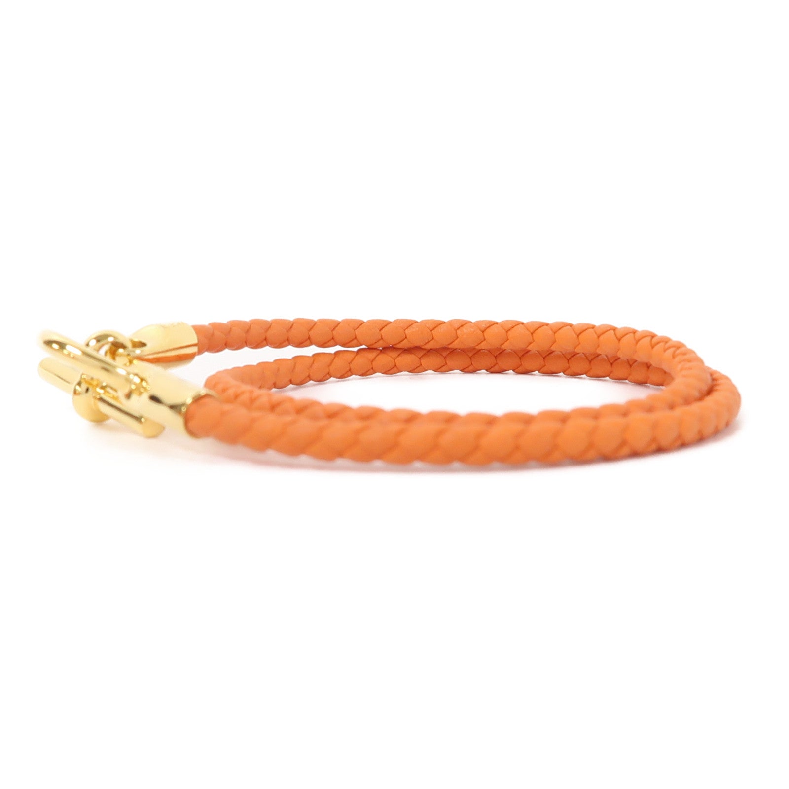HERMES 牛皮皮革Glenan Double Tour Bracelet金扣手鏈橙色