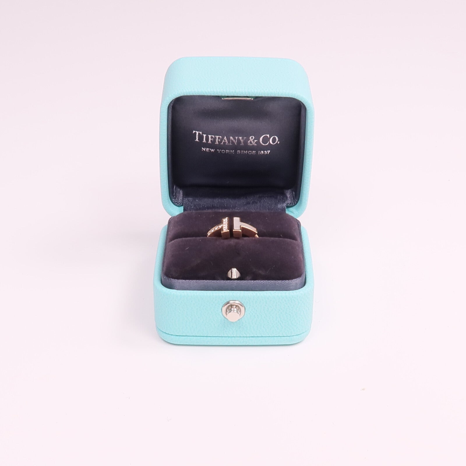TIFFANY＆CO 18K玫瑰金T Wire Ring珍珠母貝/鑽石戒指US#4