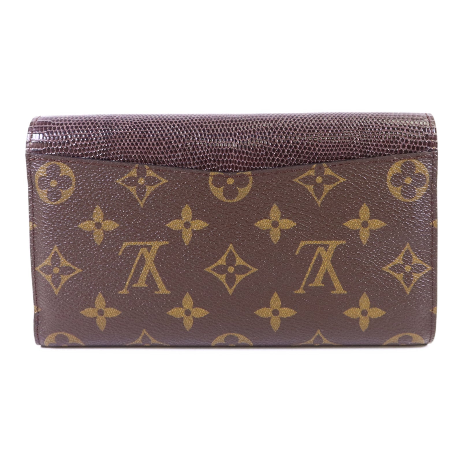 LOUIS VUITTON 蛇皮皮革/蜥蝪皮革/鴕鳥皮革/Monogram Long Trifold Wallet金扣長錢包
