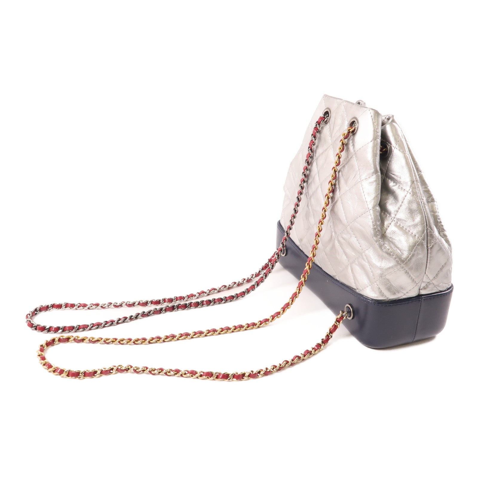CHANEL 菱格牛皮皮革Gabrielle Backpack銀扣背包銀色