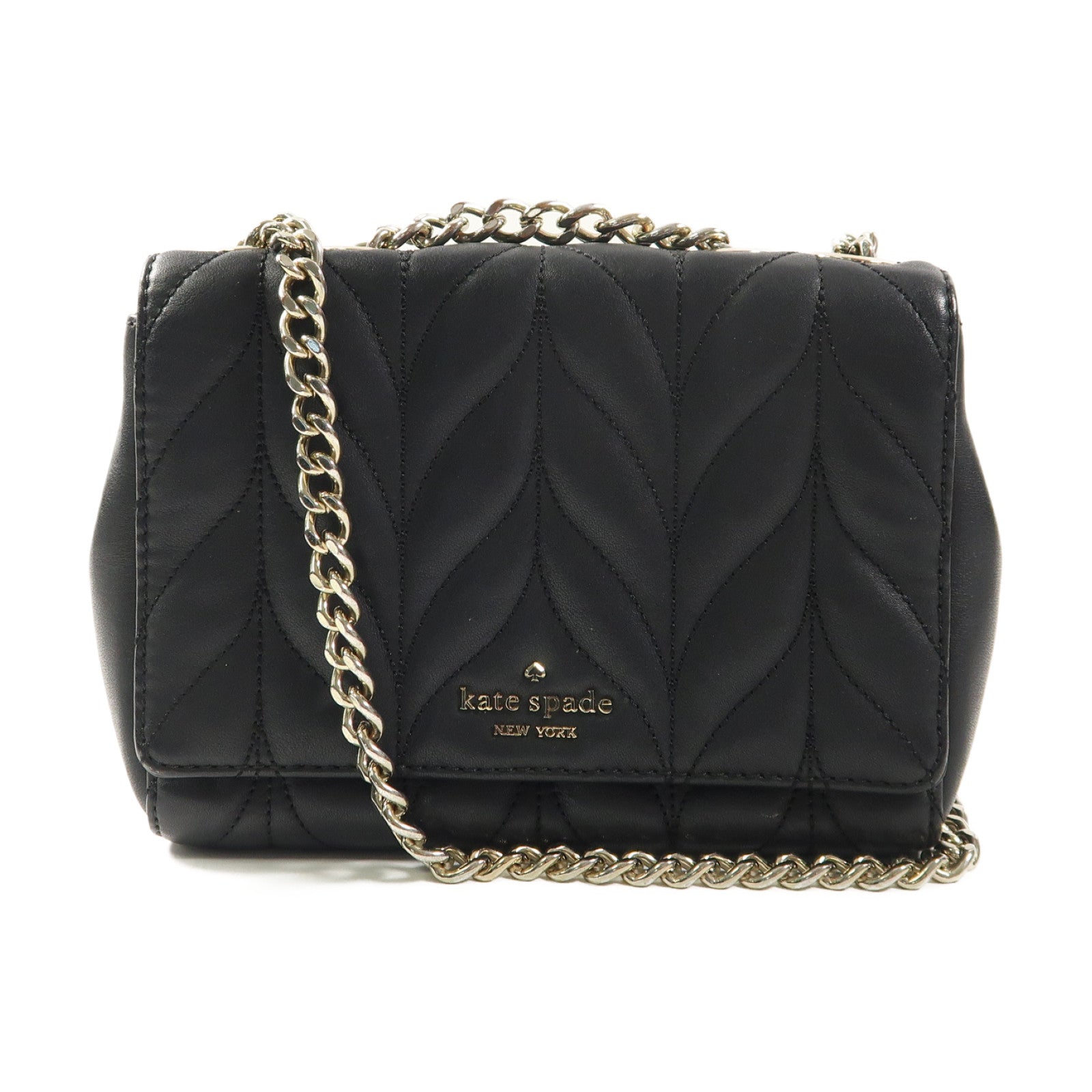 Kate Spade 牛皮皮革Briar Lane Quilted Mini Emelyn金扣鏈帶肩背袋黑色