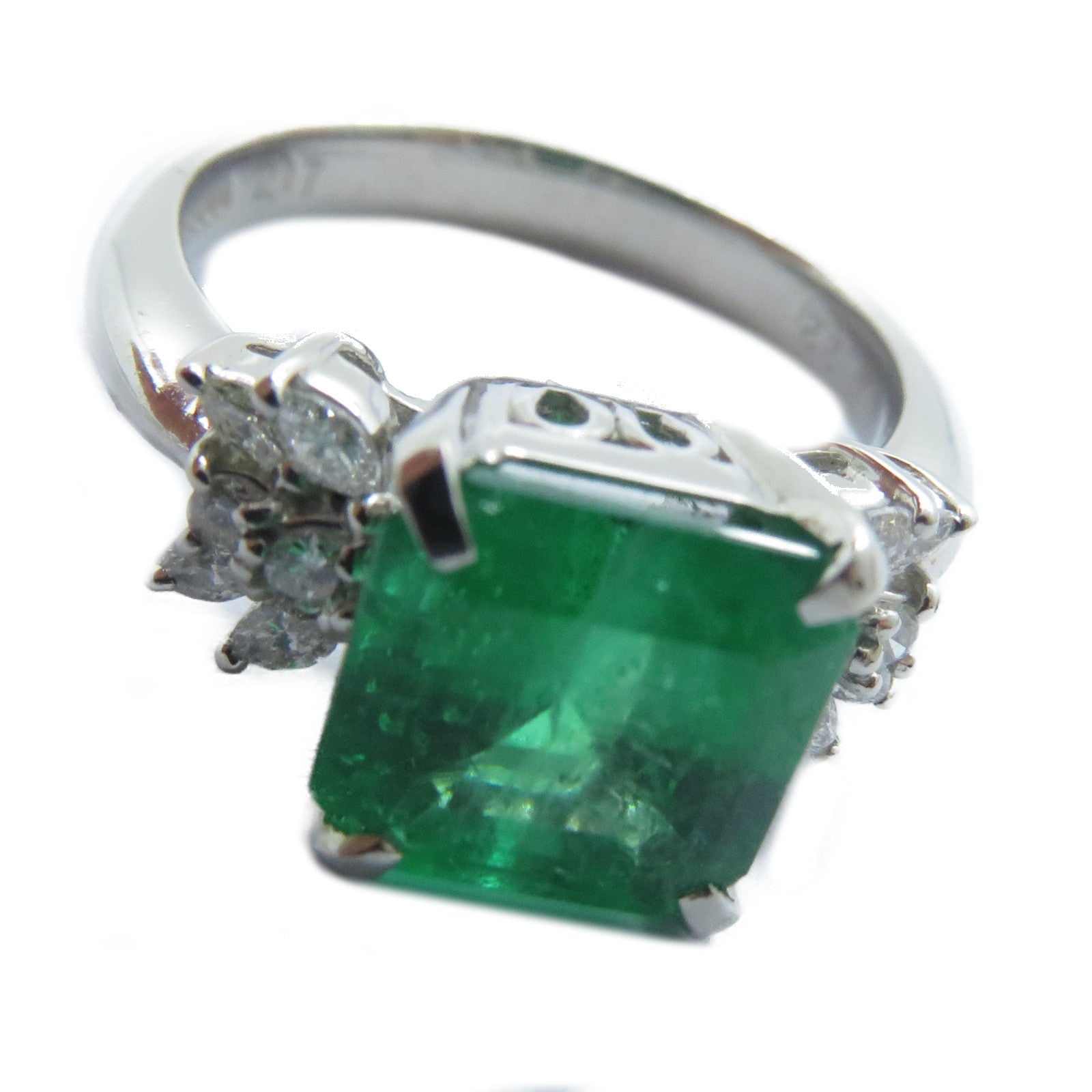 JEWELRY 【激減優惠】PT900鉑金Emerald Diamond Ring 2.17ct綠寶石/0.22ct鑽石戒指US#5.25
