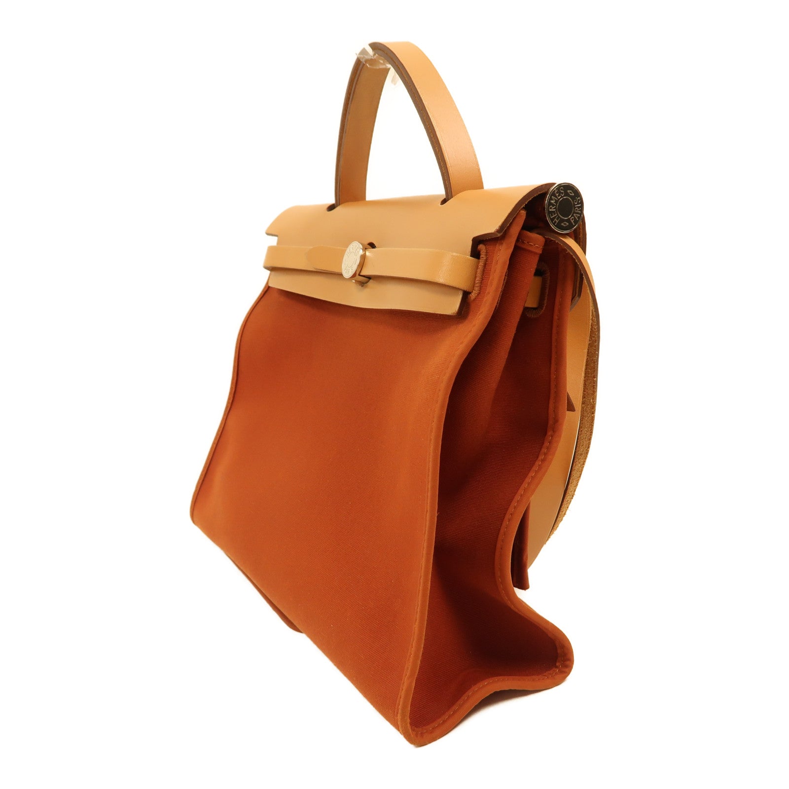 HERMES 帆布Herbag PM銀扣手挽肩背兩用袋古銅色