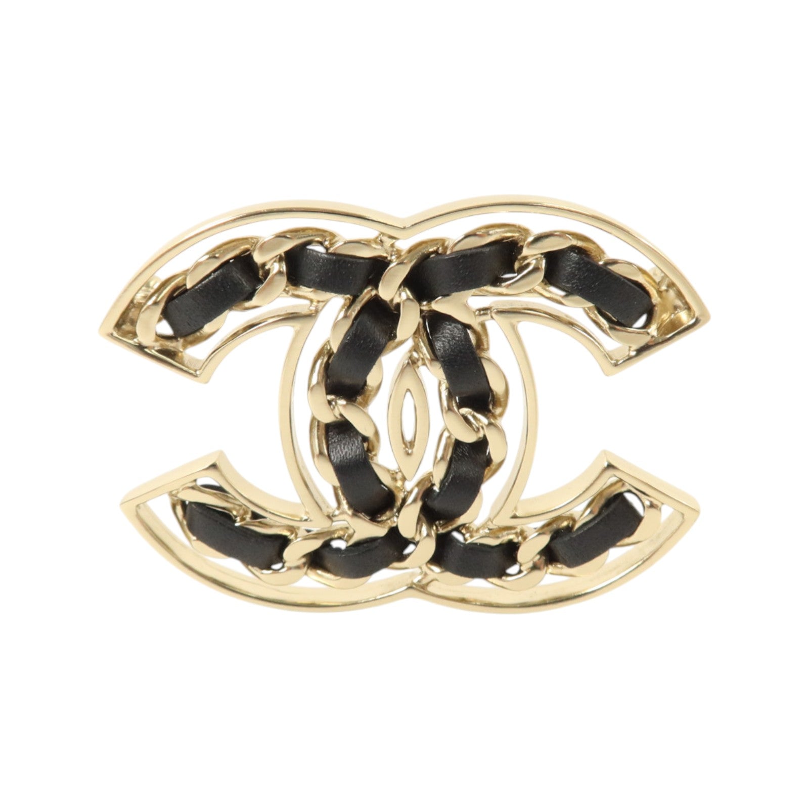 CHANEL 金屬/羊皮皮革Brooch金扣胸針