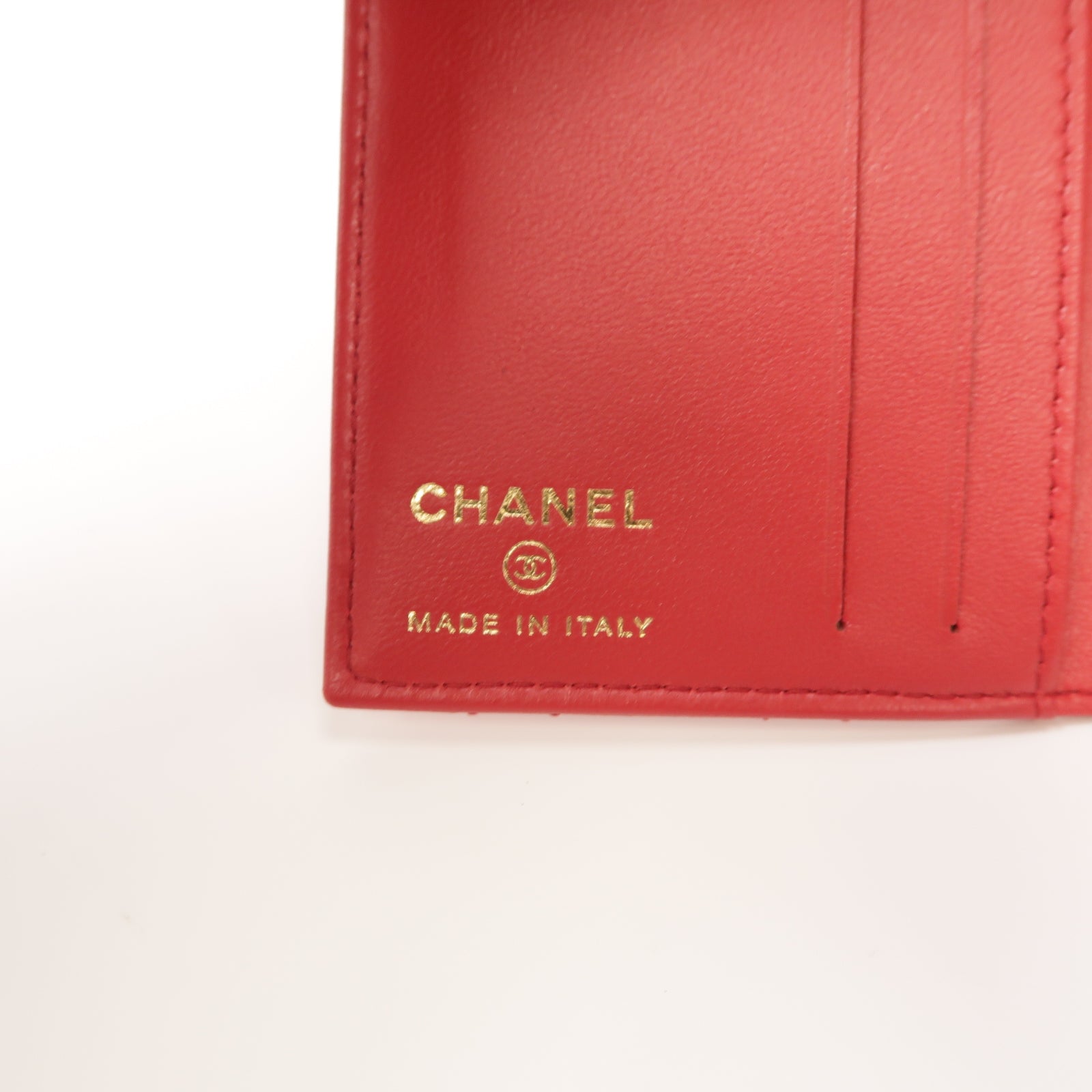 CHANEL 菱格羊皮皮革Card Case金扣卡片套紅色