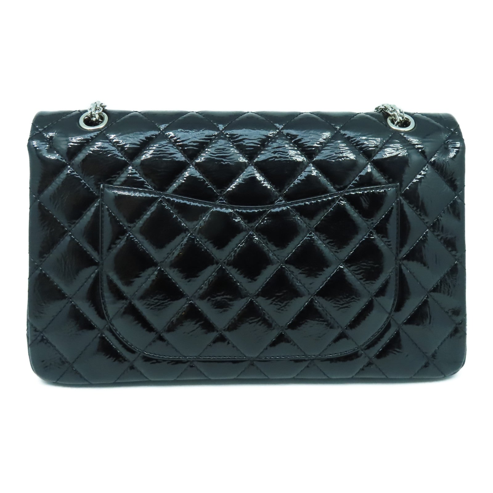 CHANEL 【激減優惠】菱格漆皮皮革2.55銀扣肩背袋黑色