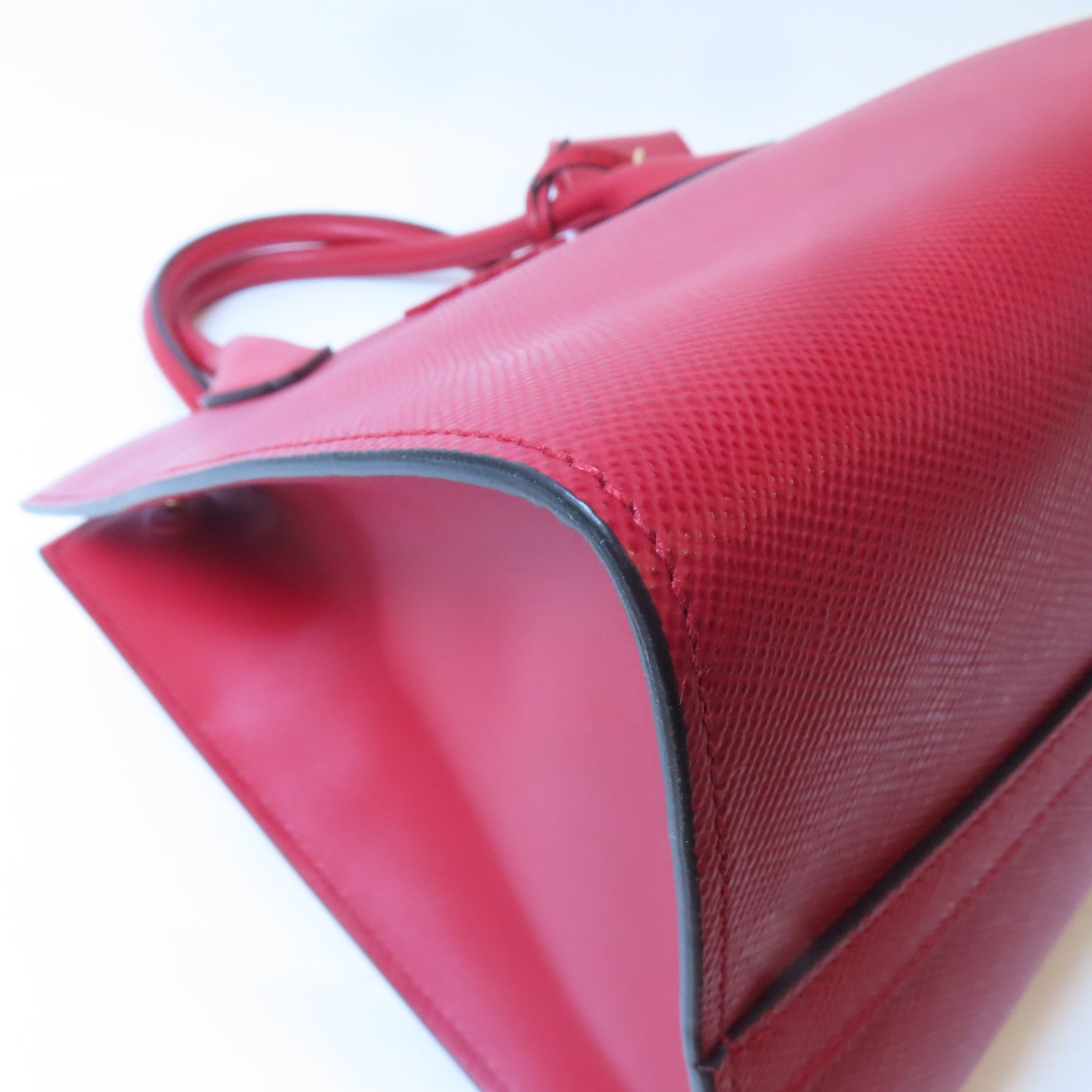 PRADA 【激減優惠】牛皮皮革Shoulder Bag金扣手挽肩背兩用袋紅色