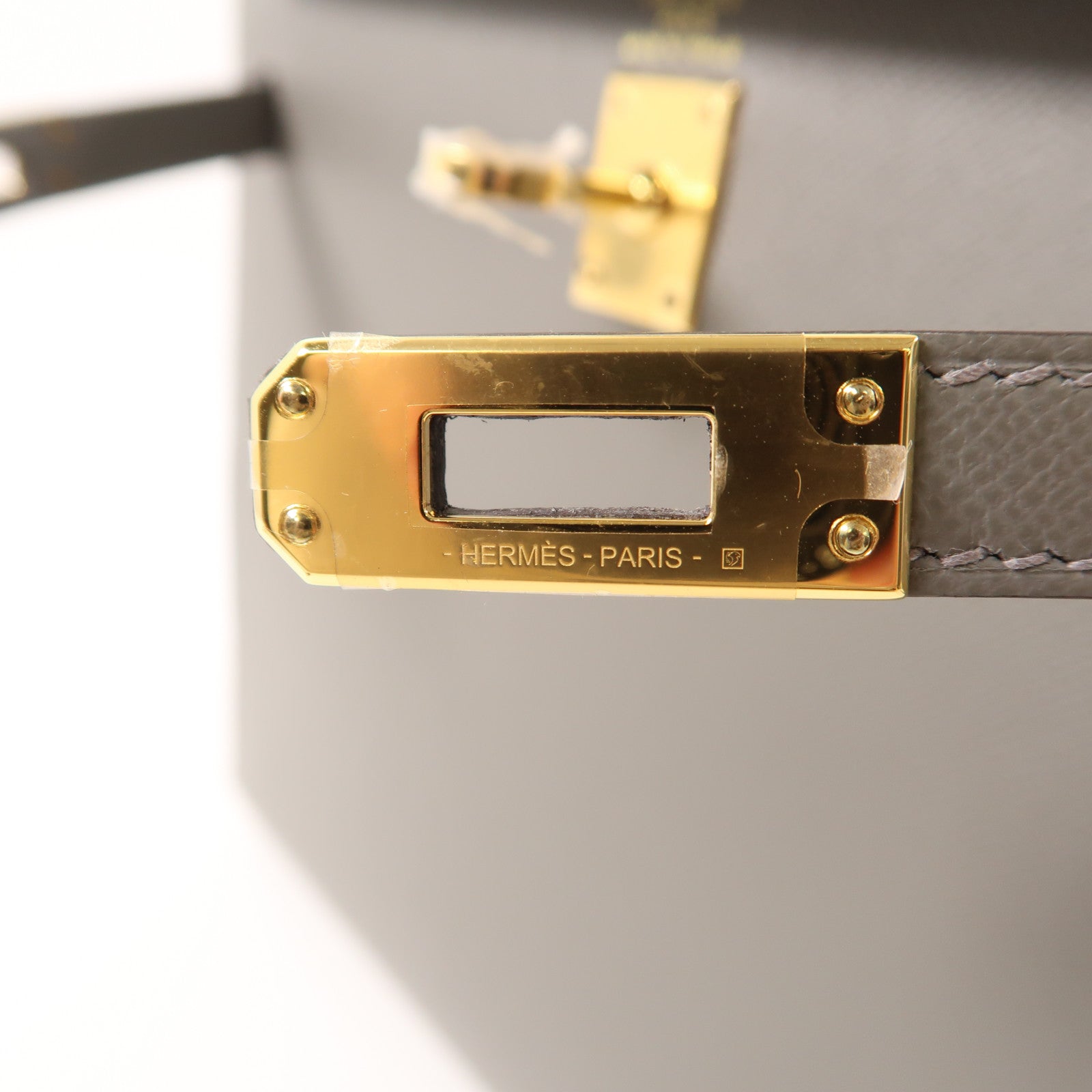 HERMES Madame皮革Kelly 25金扣手挽肩背兩用袋灰色