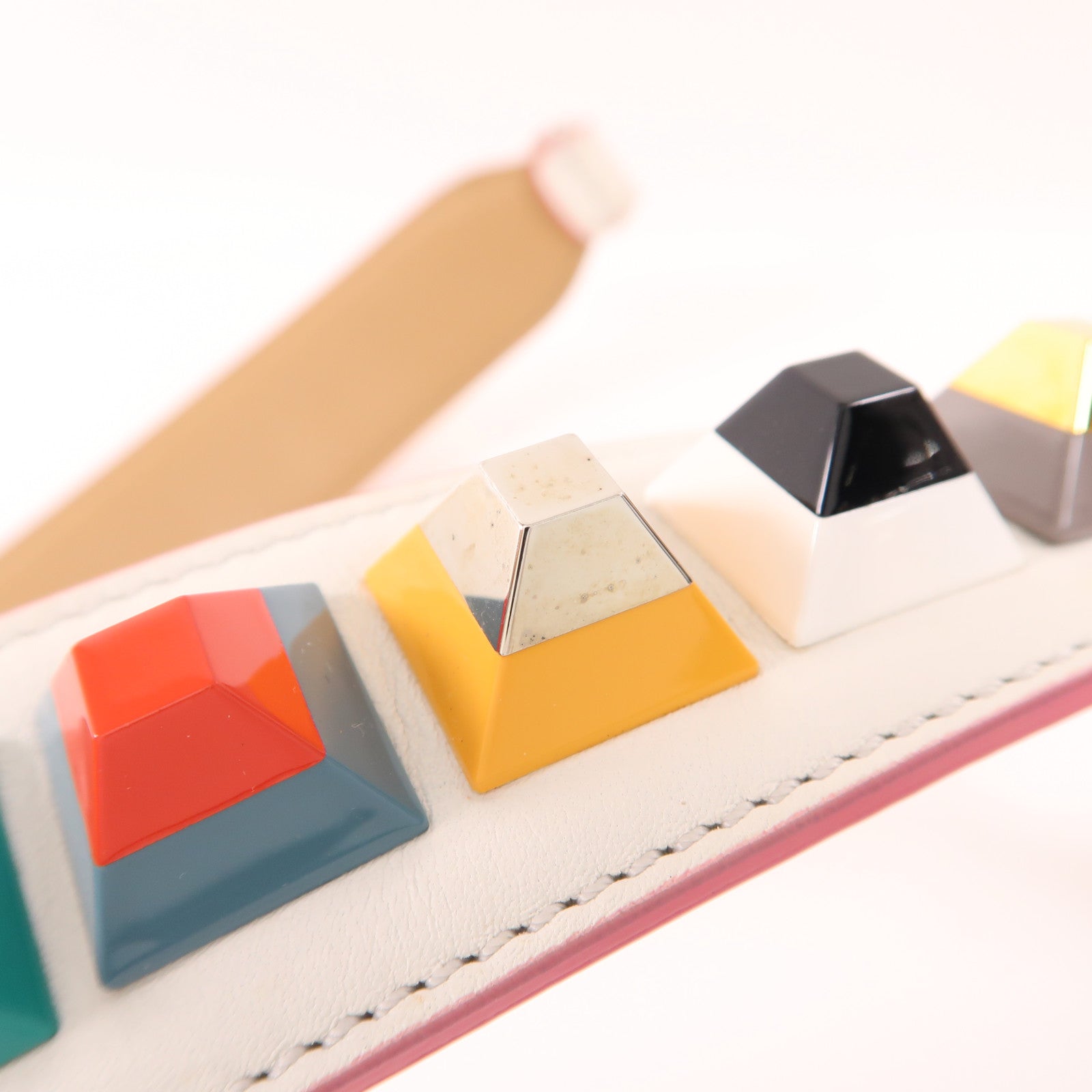 FENDI SHW Shoulder Strap Calfskin Leather PVC White Multicolor