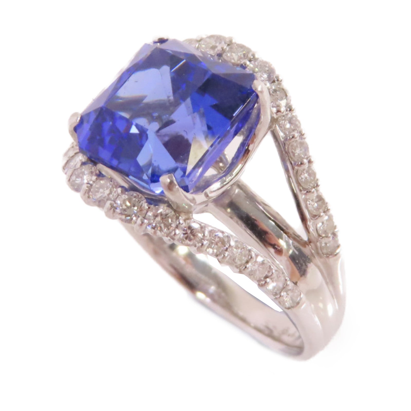 JEWELRY PT900鉑金/6.11ct坦桑石/0.67ct鑚石Tanzanite Diamond Ring戒指US#5.5