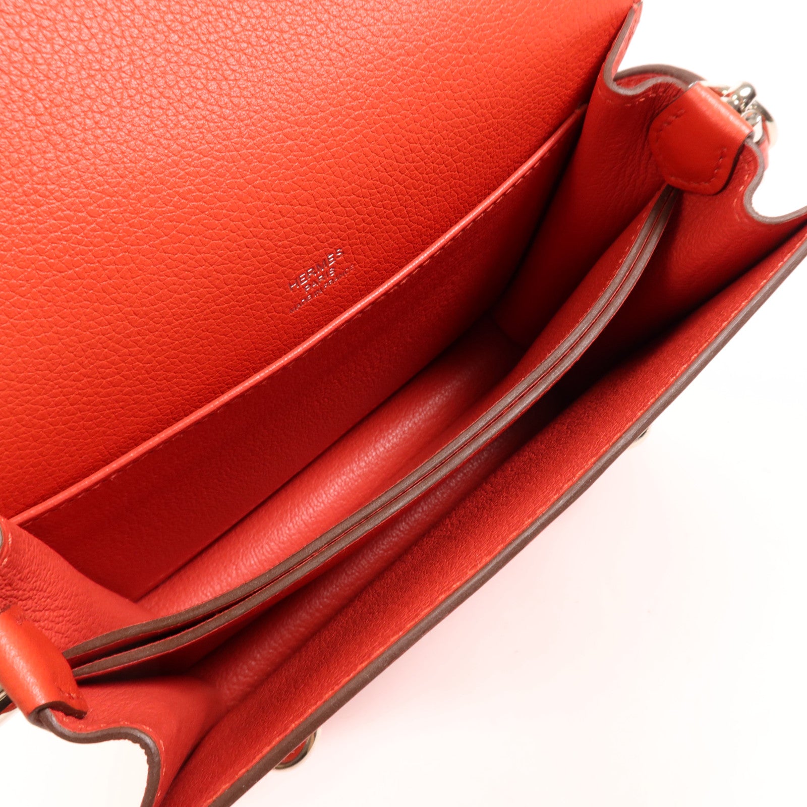 HERMES Evercolor皮革Mini Roulis銀扣肩背袋Rouge Tomate