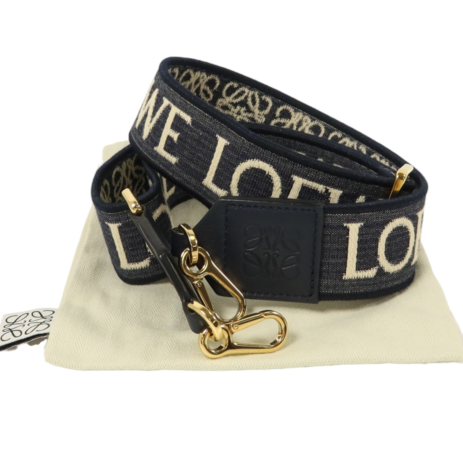 LOEWE 牛仔佈/牛皮皮革Anagram Bag Shoulder Strap金扣肩帶