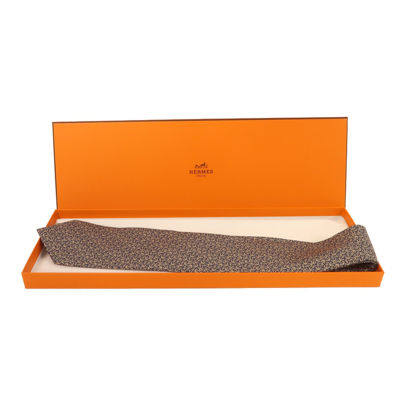 HERMES 絲質Necktie領帶藍色/米色