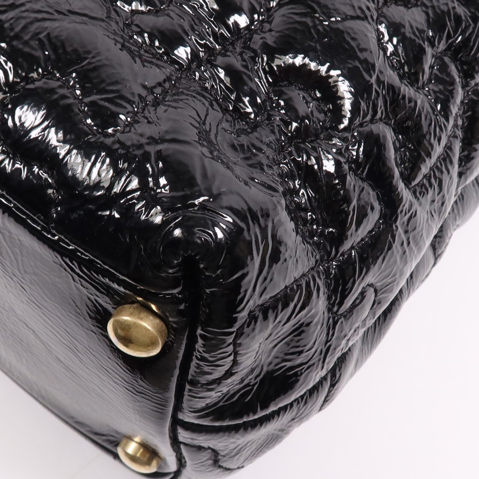 CHANEL 漆皮皮革Chain Tote金扣鏈帶手挽袋