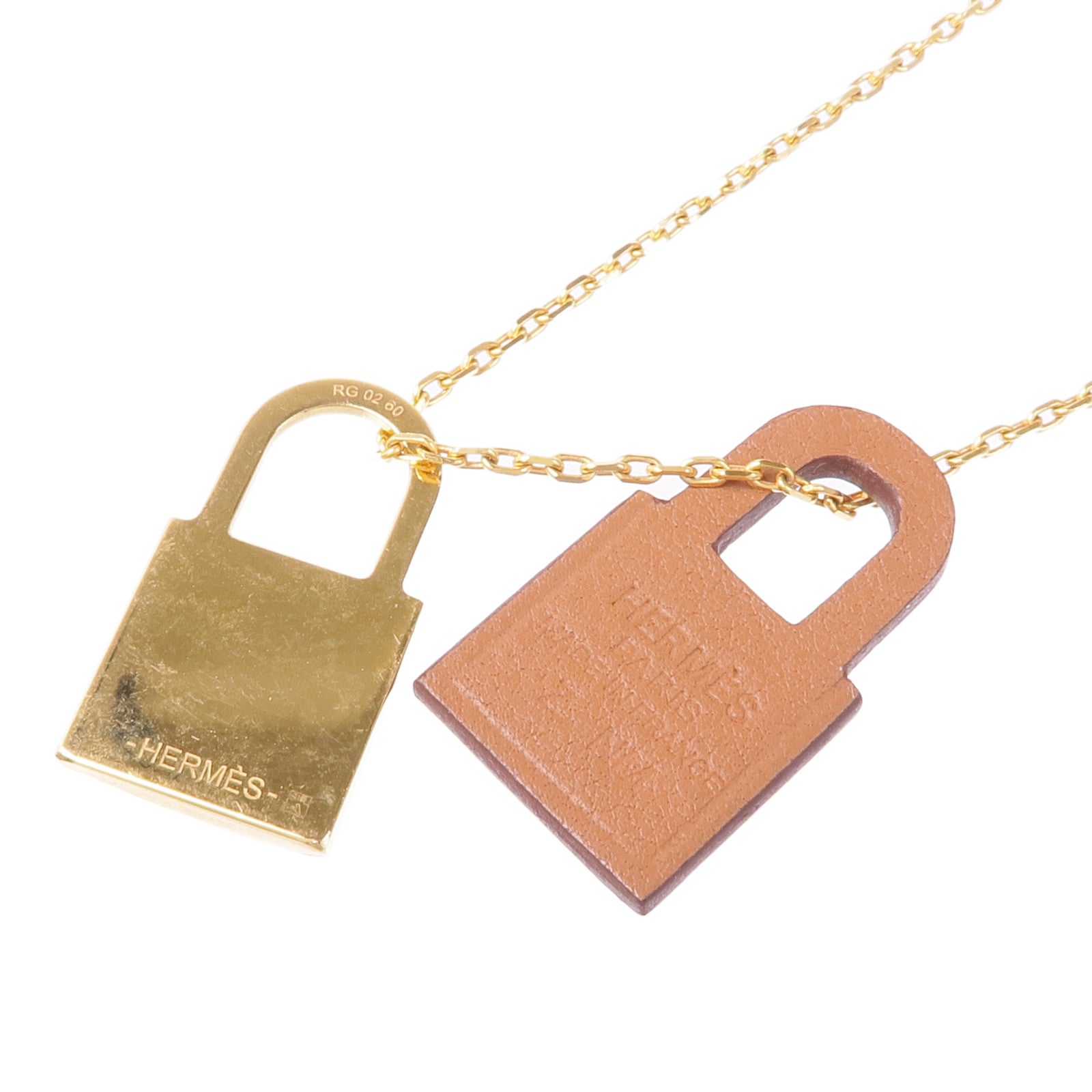 HERMES Swift皮革O'Kelly金扣項鍊Gold