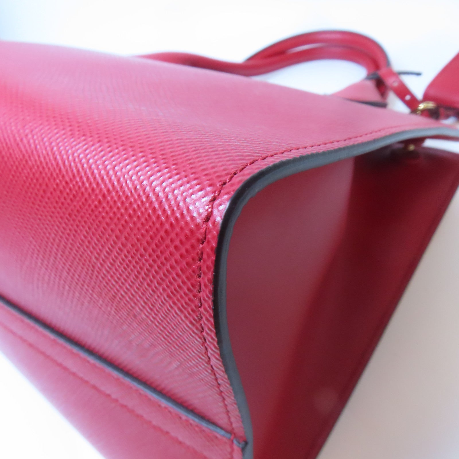 PRADA 【激減優惠】牛皮皮革Shoulder Bag金扣手挽肩背兩用袋紅色