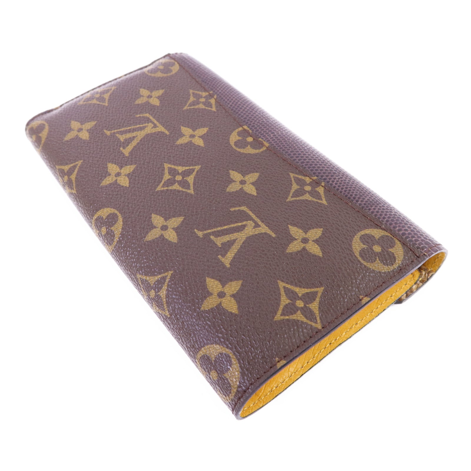 LOUIS VUITTON 蛇皮皮革/蜥蝪皮革/鴕鳥皮革/Monogram Long Trifold Wallet金扣長錢包