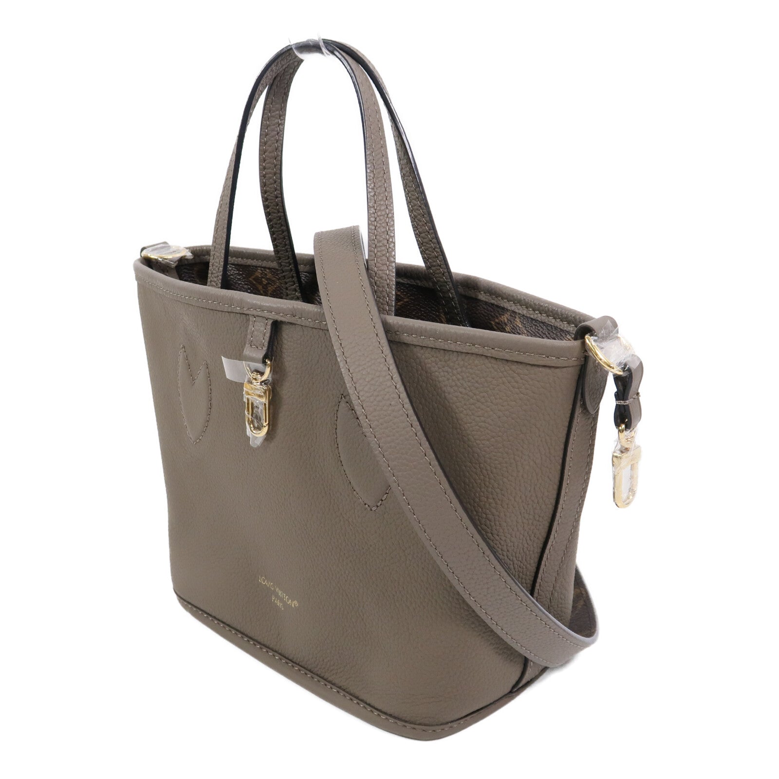 LOUIS VUITTON Monogram/牛皮皮革Neverfull Bandouliere Inside Out BB手挽肩背兩用袋