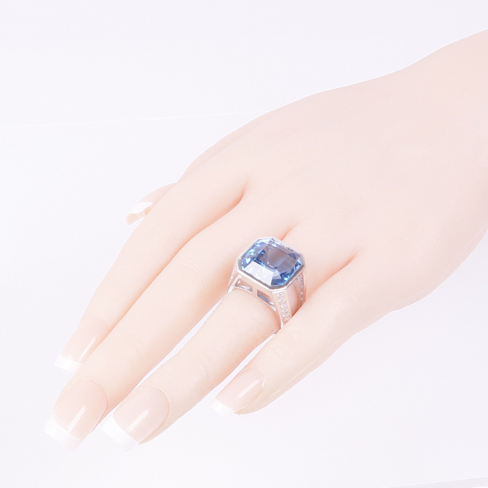 JEWELRY 【激減優惠】PT750鉑金Topaz Diamond Ring藍色托帕石/鑽石戒指US#5.75