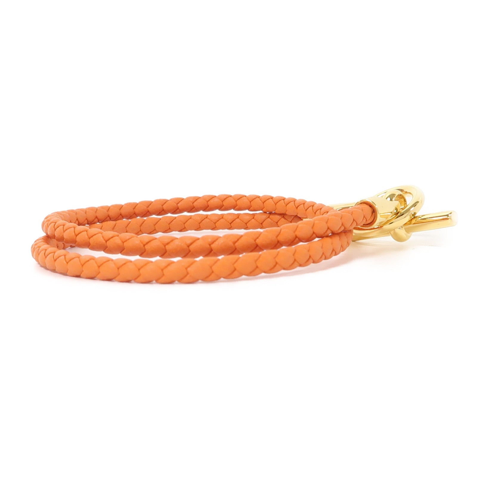 HERMES 牛皮皮革Glenan Double Tour Bracelet金扣手鏈橙色