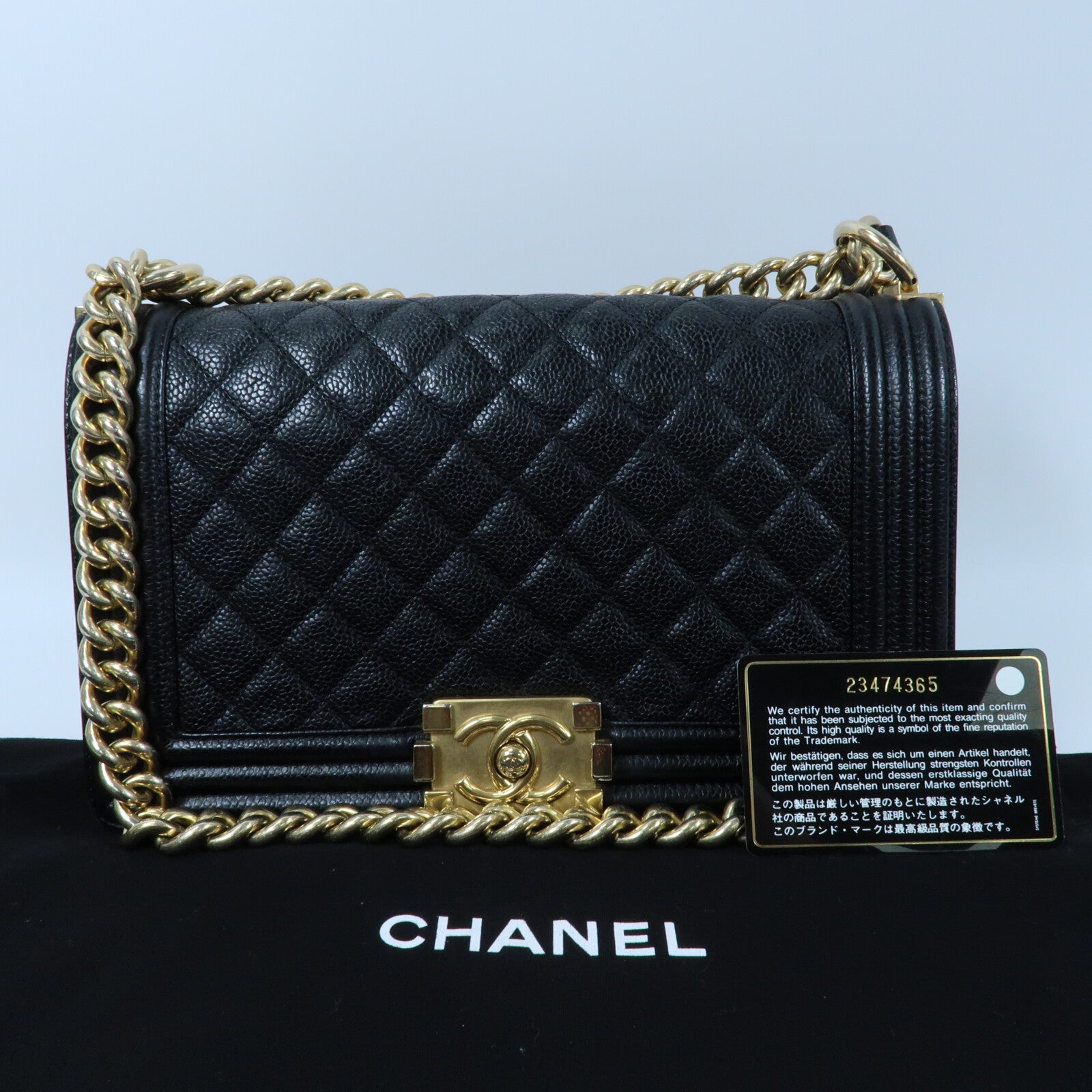 CHANEL 牛皮皮革Boy 25金扣鏈帶肩背袋