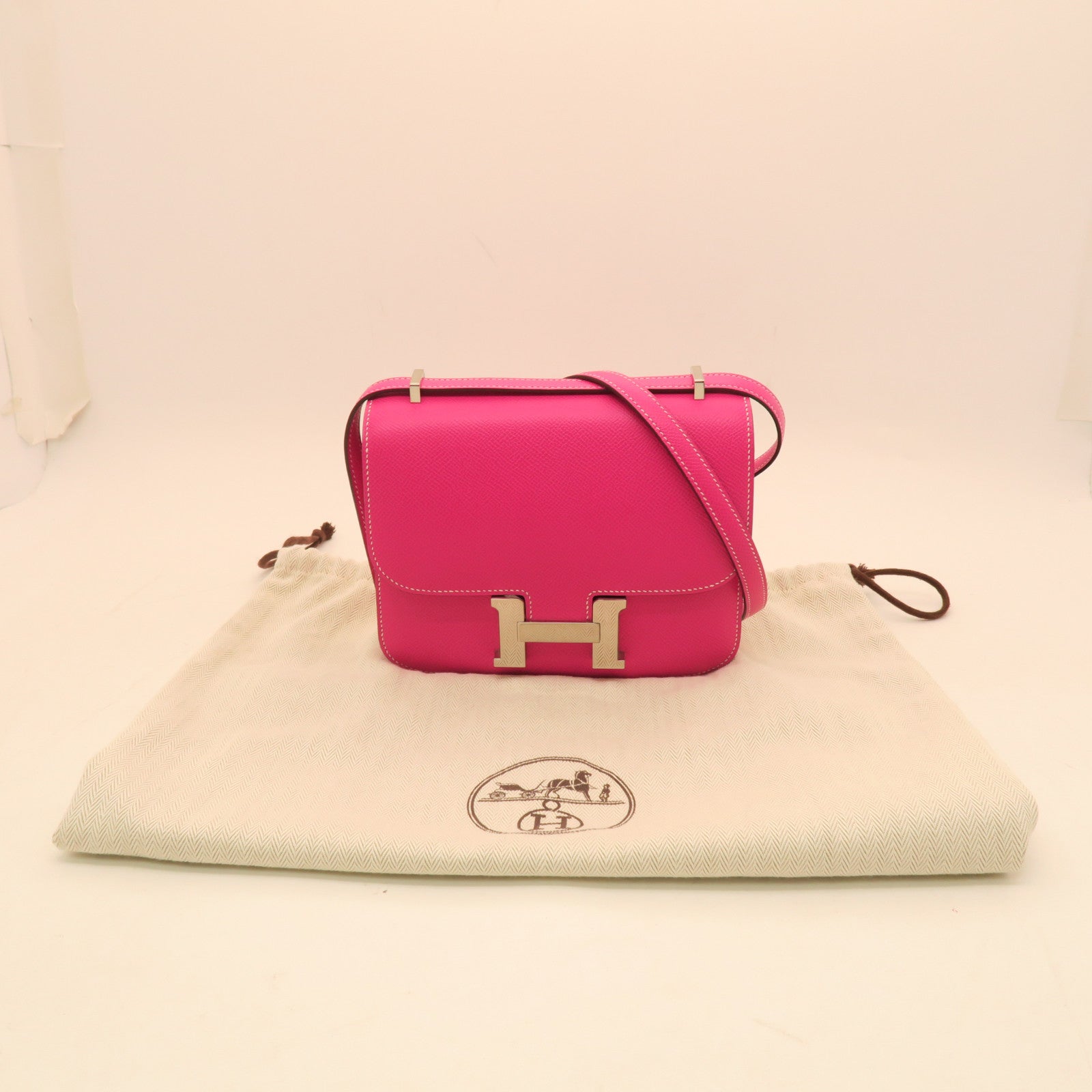 HERMES Epsom Leather Constance Mini Gold Buckle Shoulder Bag Rose