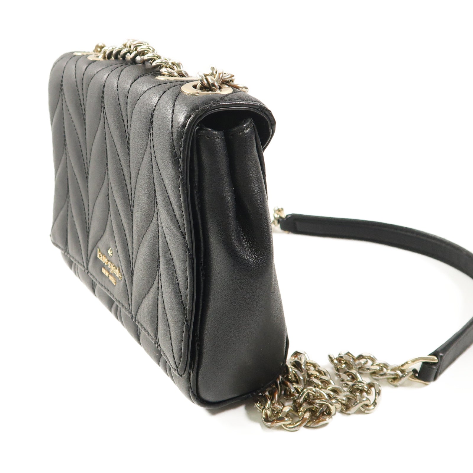 Kate Spade 牛皮皮革Briar Lane Quilted Mini Emelyn金扣鏈帶肩背袋黑色