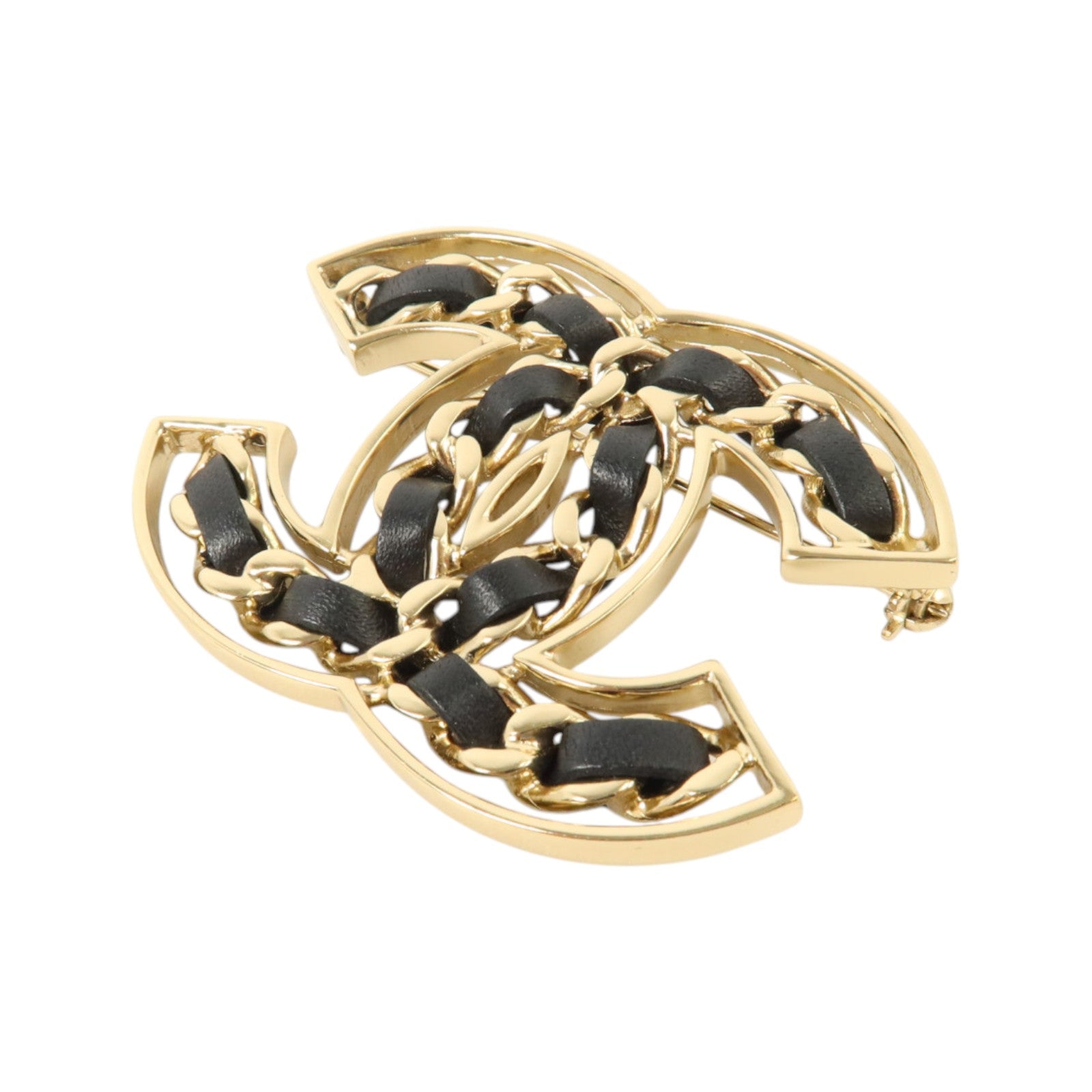 CHANEL 金屬/羊皮皮革Brooch金扣胸針