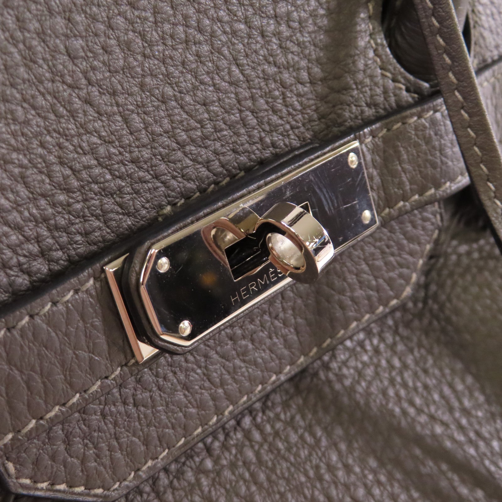 HERMES Clemence皮革Birkin 35 Hand Bag銀扣手挽袋Graphite石墨灰色
