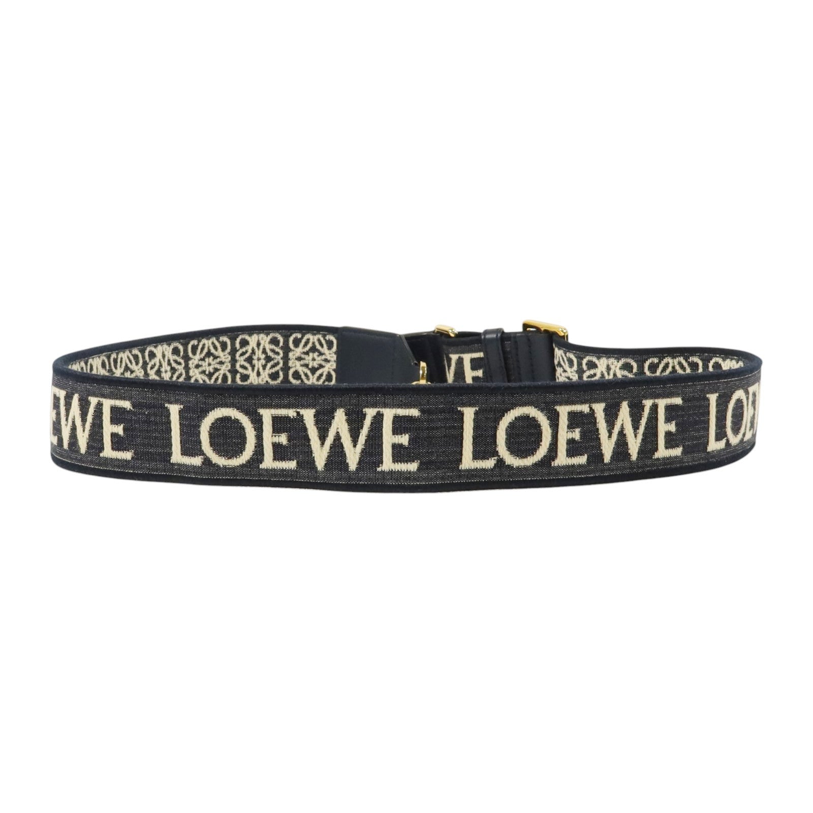 LOEWE 牛仔佈/牛皮皮革Anagram Bag Shoulder Strap金扣肩帶