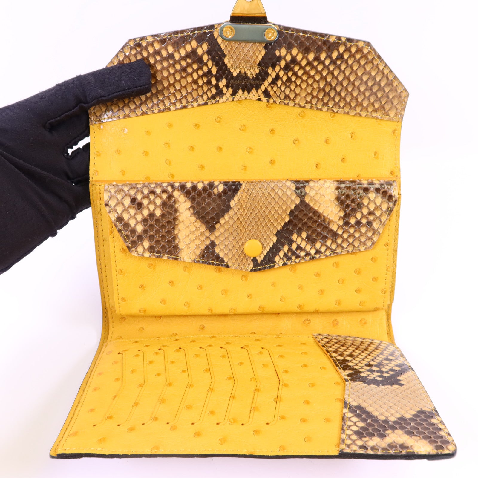 LOUIS VUITTON 蛇皮皮革/蜥蝪皮革/鴕鳥皮革/Monogram Long Trifold Wallet金扣長錢包