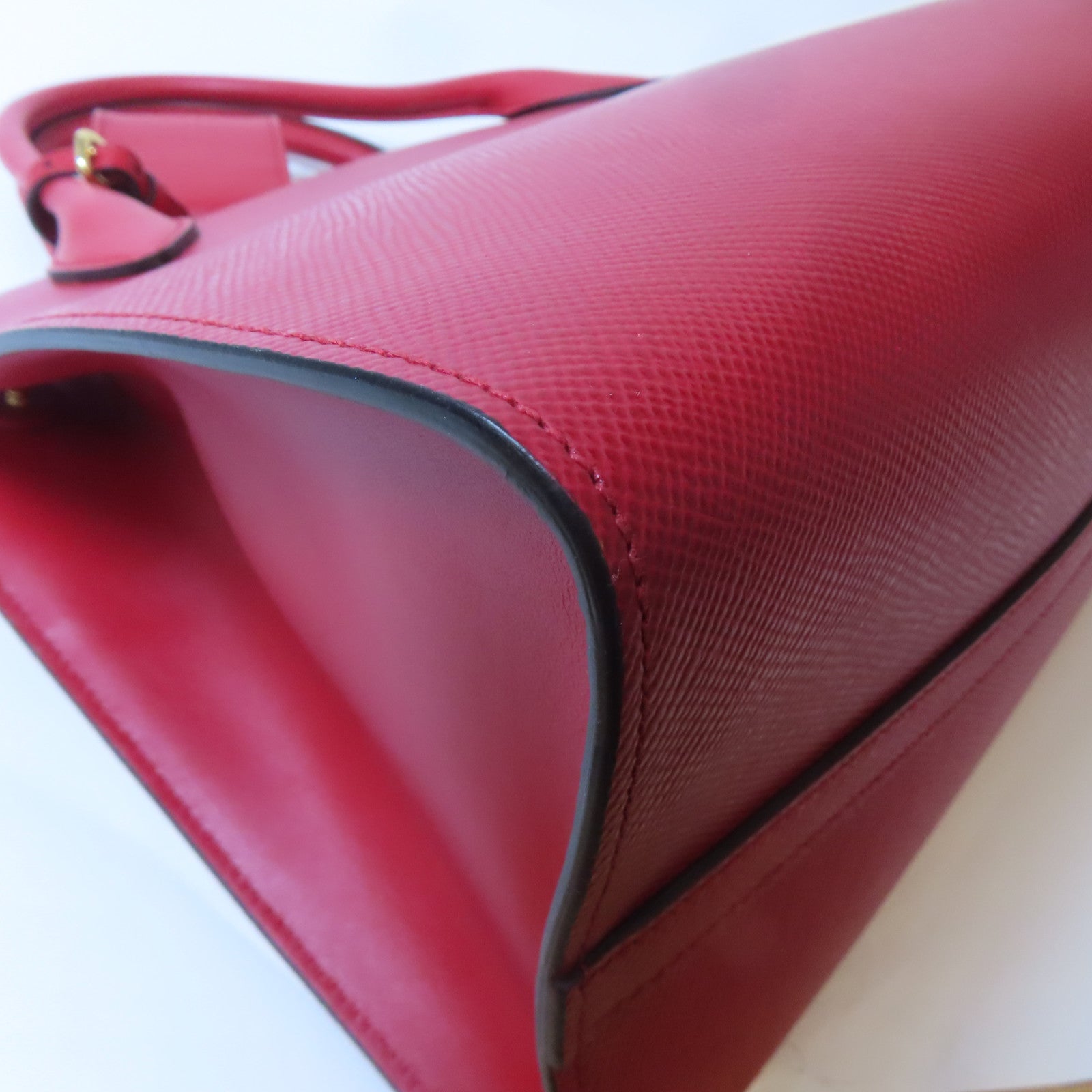 PRADA 【激減優惠】牛皮皮革Shoulder Bag金扣手挽肩背兩用袋紅色
