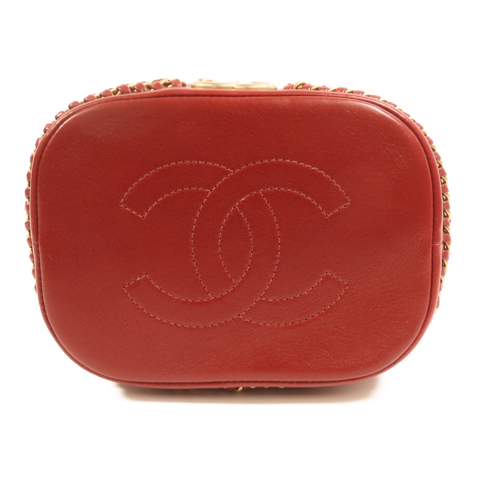 CHANEL 牛皮皮革Cherron Bucket Bag金扣鏈帶肩背袋