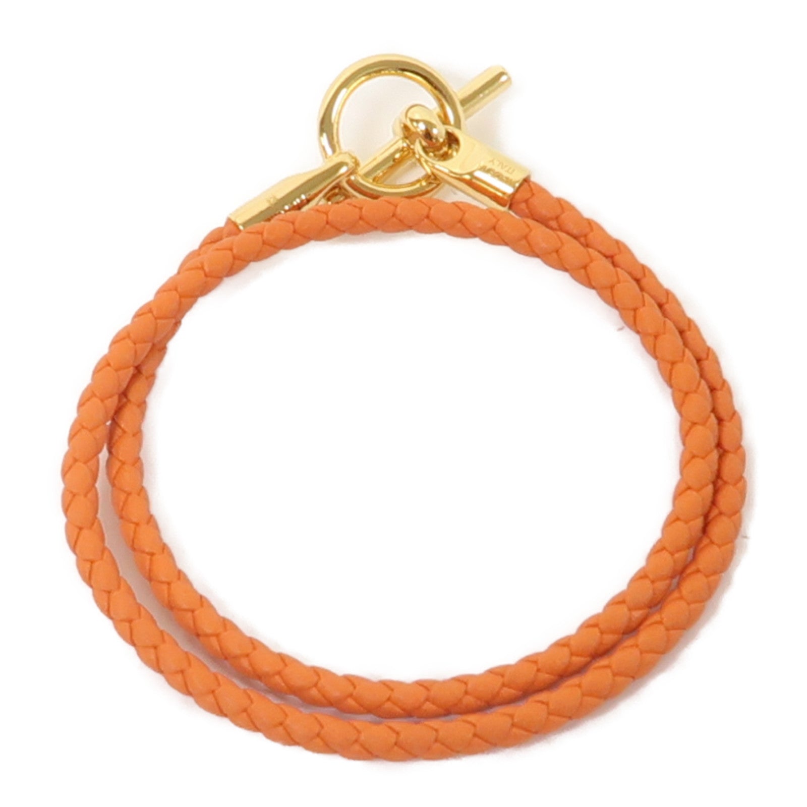 HERMES 牛皮皮革Glenan Double Tour Bracelet金扣手鏈橙色