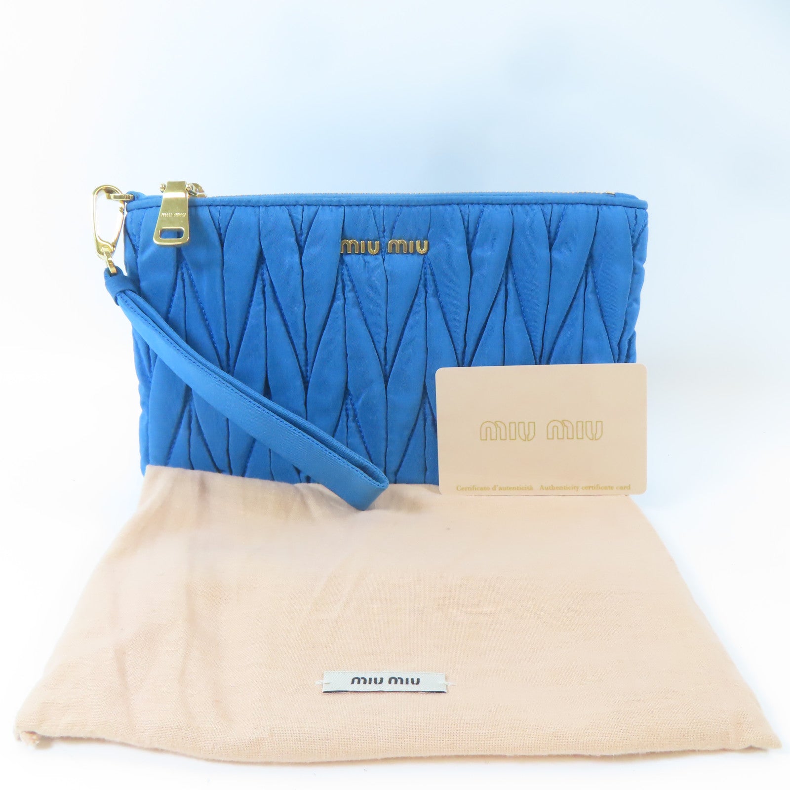 Miu Miu 帆布Pouch金扣手拿包藍色