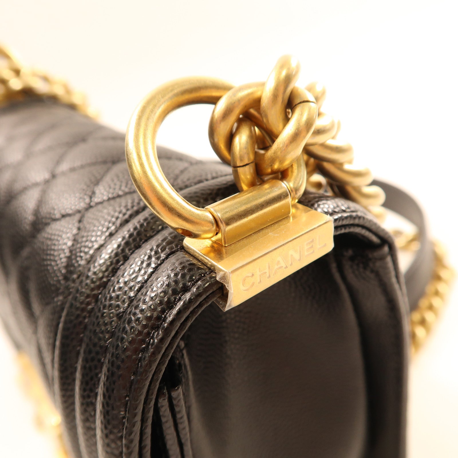 CHANEL 牛皮皮革Boy Chanel 20cm金扣鏈帶肩背袋